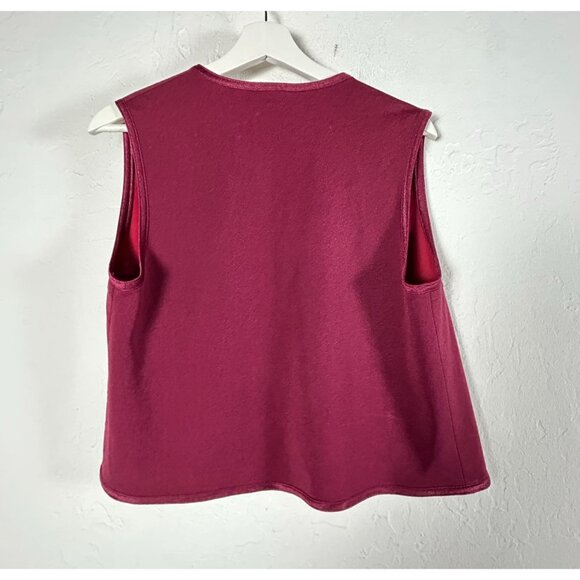 Vintage Womens Floral Embroidered Vest Pink Red Open Front Lightweight Japanese - Picture 2 of 6